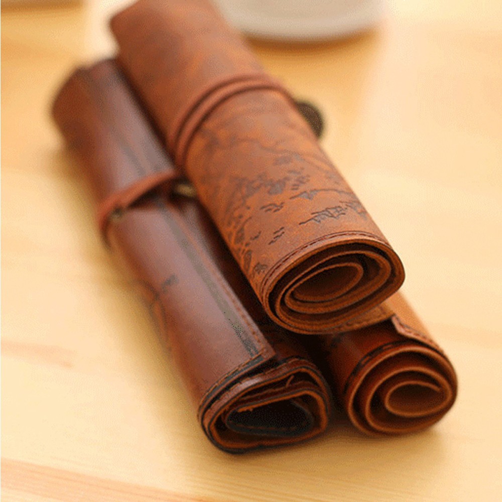 Bóp Da Cuộn Đựng Bút Hình Bản Đồ Kho Báu Kiểu Retro Sang Trọng