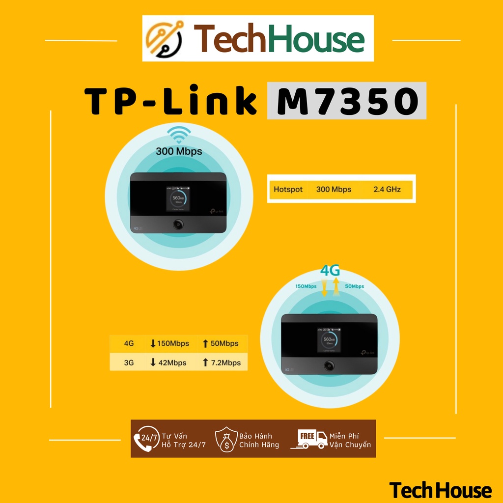 Bộ Phát Wifi Di Động TP-Link M7350 3G/4G LTE 150Mbps - Bảo hành chính hãng 24 tháng | Tech House Official