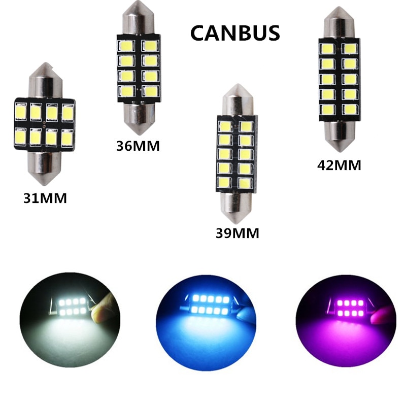 1Pcs 2835 LED Bulb 31mm 36mm 39mm 42mm C5W DC12V For Car Interior