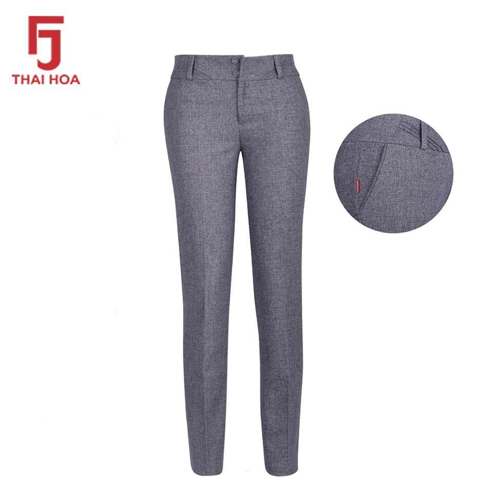 Quần tây nữ ống đứng Thái Hòa vải dày, không giãn - Màu xám bạc - 835-03