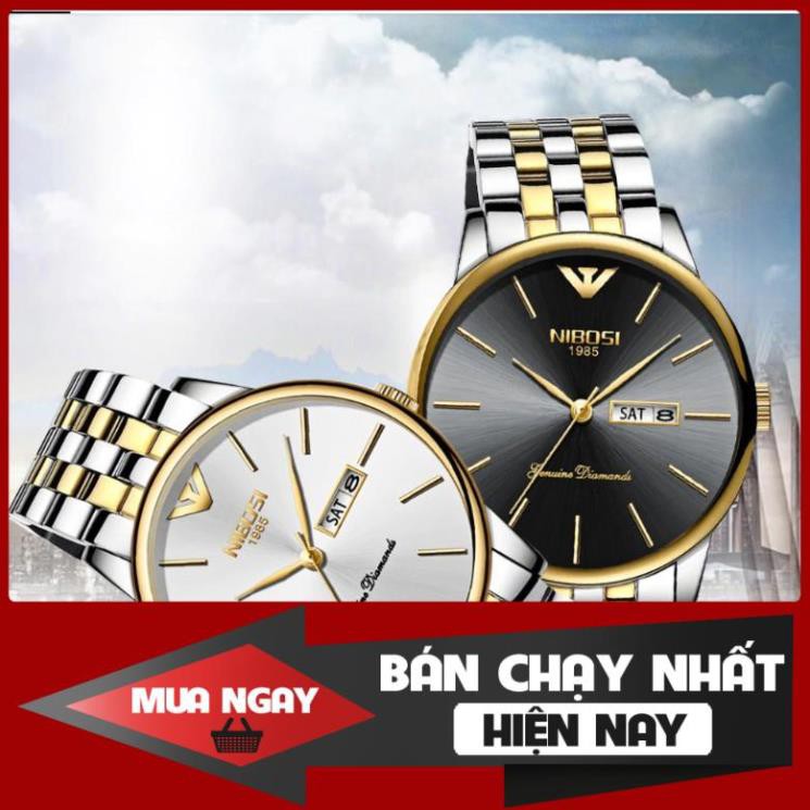 Đồng hồ nam NIBOSI chính hãng Fullbox 1985 NV332 khóa đôi dây inox không gỉ cao cấp chính hãng