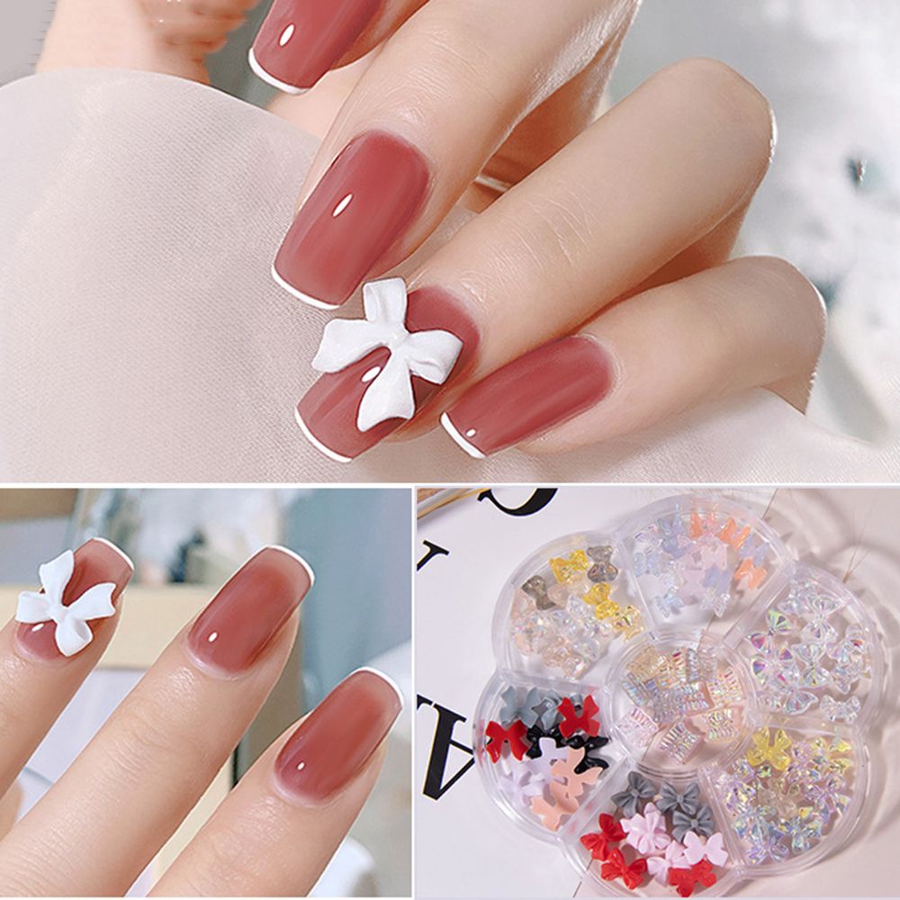 Hộp phụ kiện trang trí móng nghệ thuật 7 ngăn họa tiết hoa và nơ 3d diy