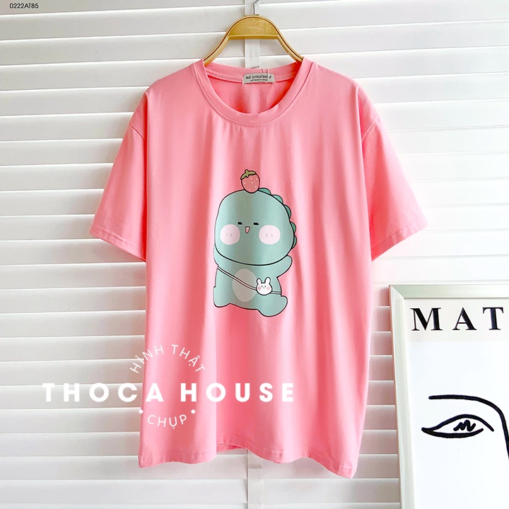 Áo thun teen oversize màu in hình khủng long THOCA HOUSE phù hợp mọi lứa tuổi, vải đẹp không nhăn