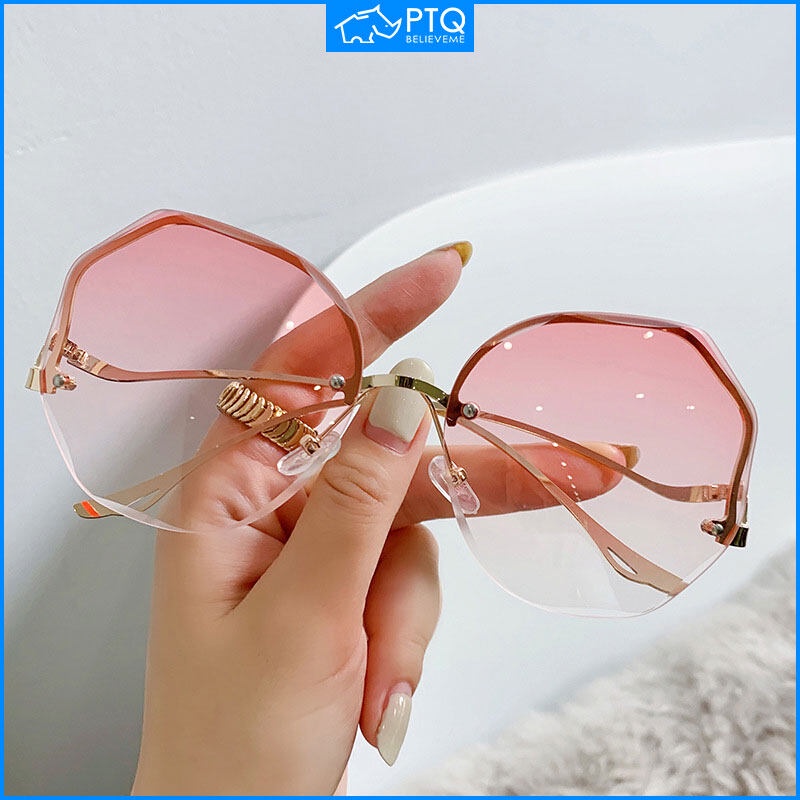 Kính Mát PTQ Không Gọng Họa Tiết Hoa Bướm Màu Gradient Phong Cách Âu Mỹ Thời Trang Cho Nữ