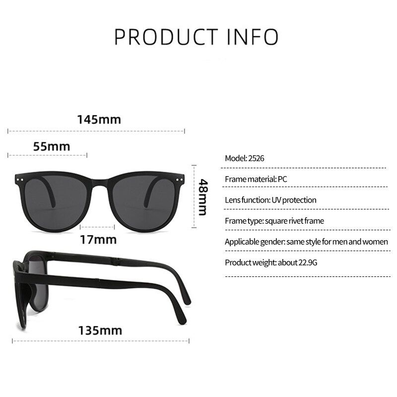 Kính Mát Gọng Oval Chống Nắng Cao Cấp Gấp Gọn Tiện Lợi Cho Nam Nữ