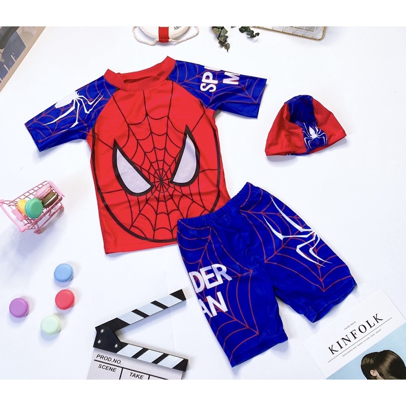 [NHIỀU MẪU] Set đồ bơi bé trai siêu nhân người nhện captain áo ngắn tay quần lửng năng động