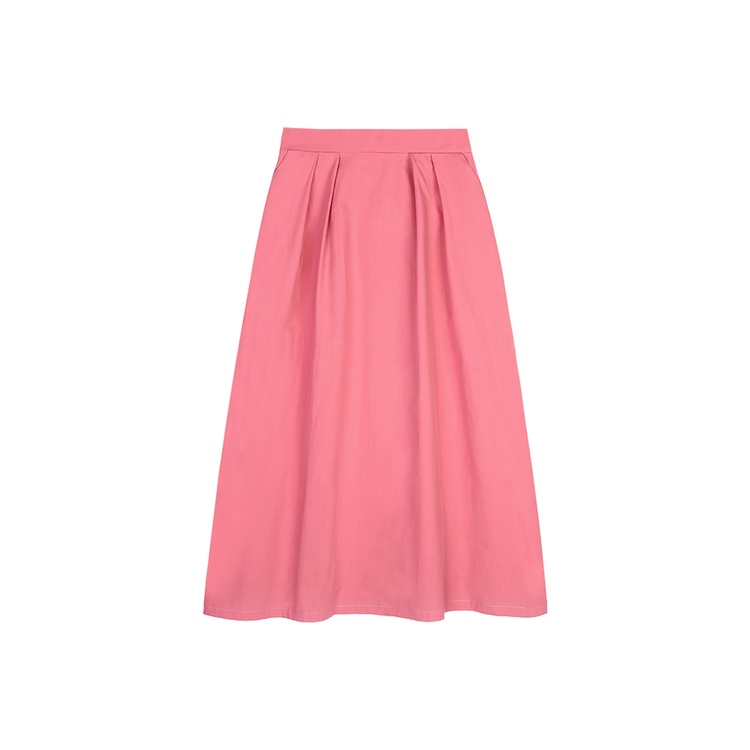 Chân váy cạp cao xòe dài xếp ly màu hồng style vintage đáng yêu mùa hè
