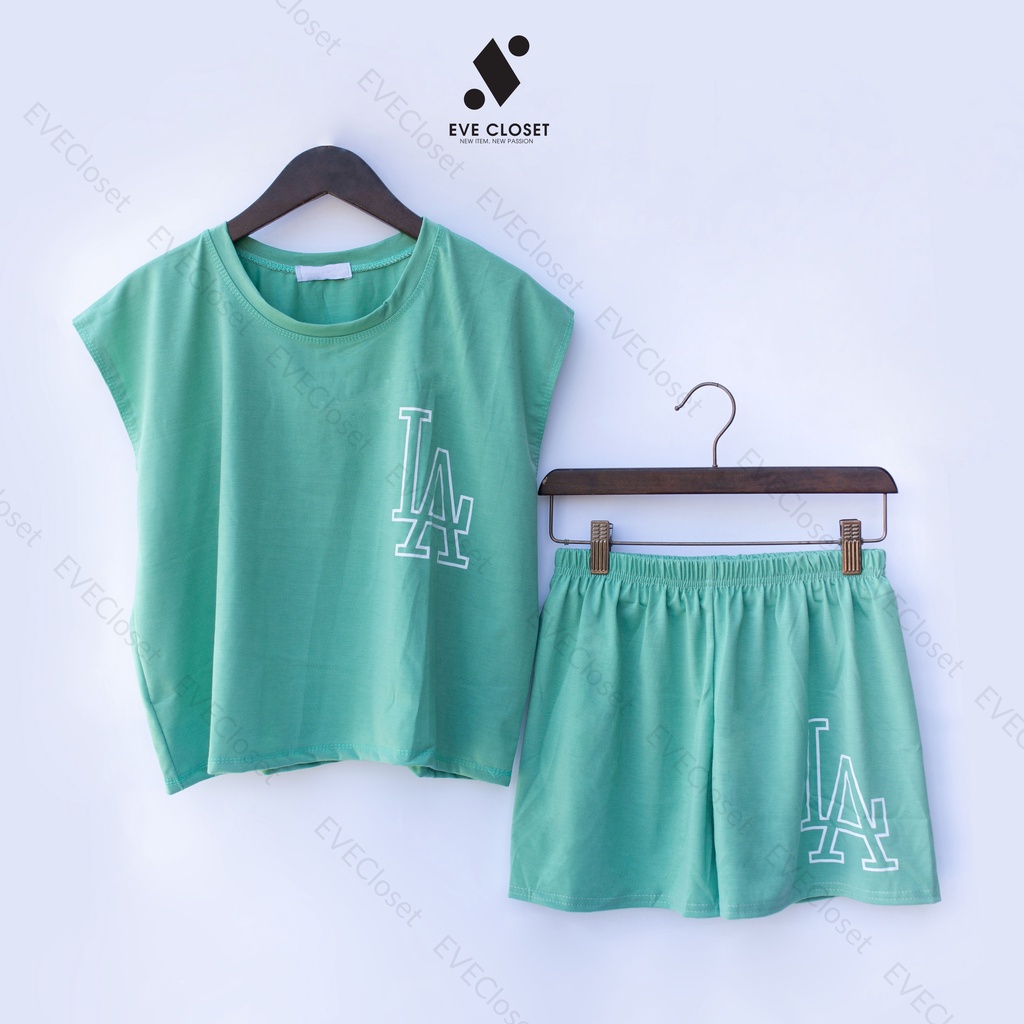 Set bộ đồ nữ mặc đi chơi, Áo phông cotton mát mịn mèm quần thun phong cách Hàn Quốc – EveCloset