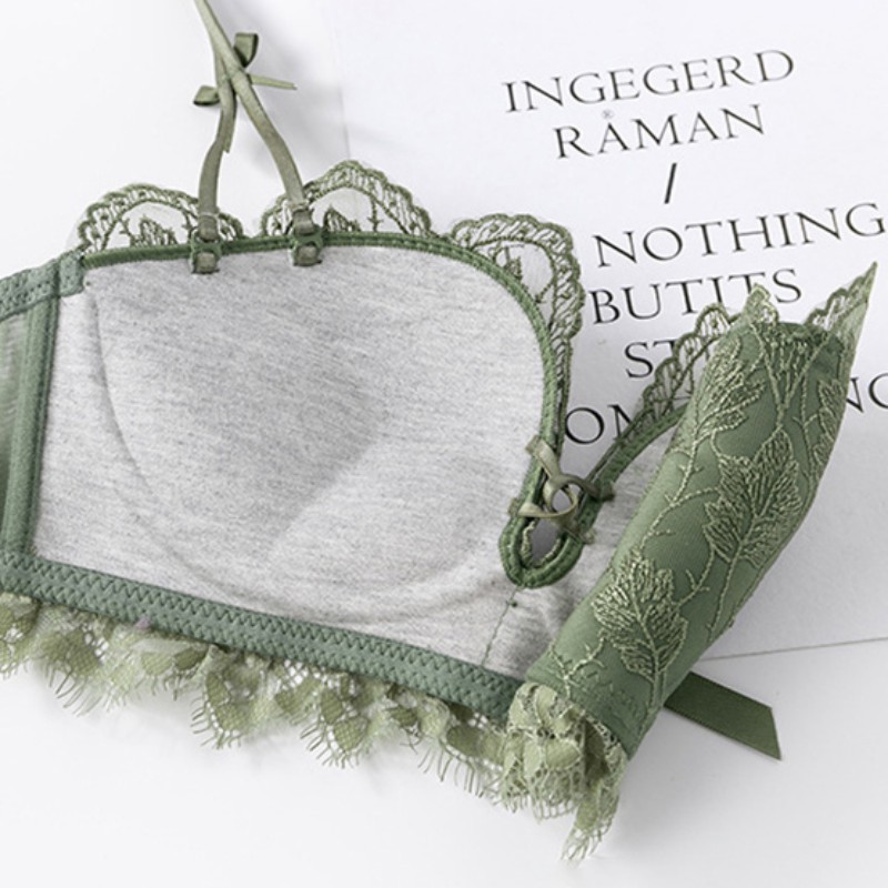 Set áo lót ren đính nơ không gọng tùy chỉnh kích cỡ + quần lót thời trang cho nữ