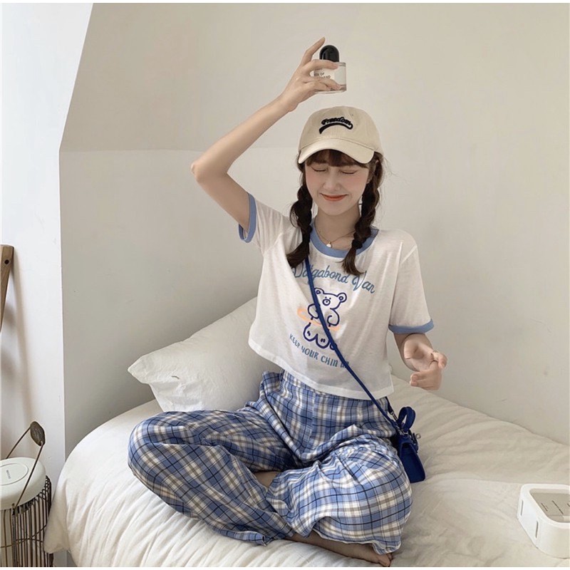Set crop + quần caro