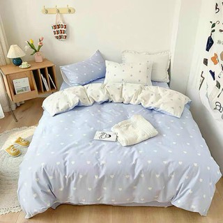Bộ cotton poly tim xanh trắng 2 mặt