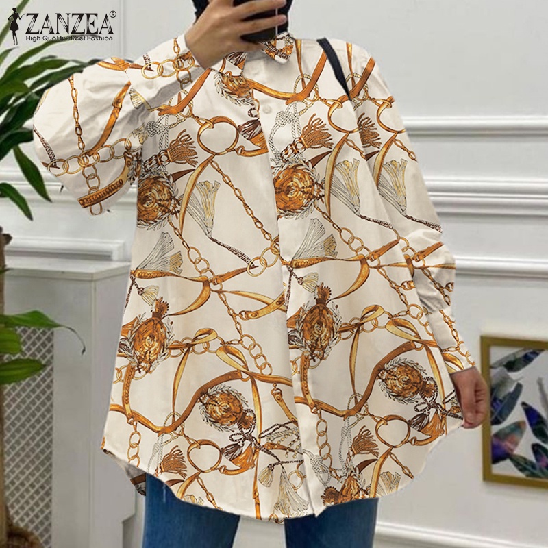 Áo sơ mi Zanzea tay dài cổ bẻ dáng rộng thời trang retro cho nữ