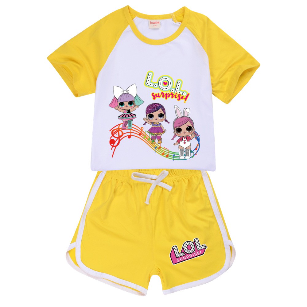 Lol Surprise Set Áo Thun Cotton Tay Ngắn + Quần Short Phong Cách Hàn Quốc Thời Trang Mùa Hè Cho Bé Trai / Gái Từ 2021 1-15 Tuổi