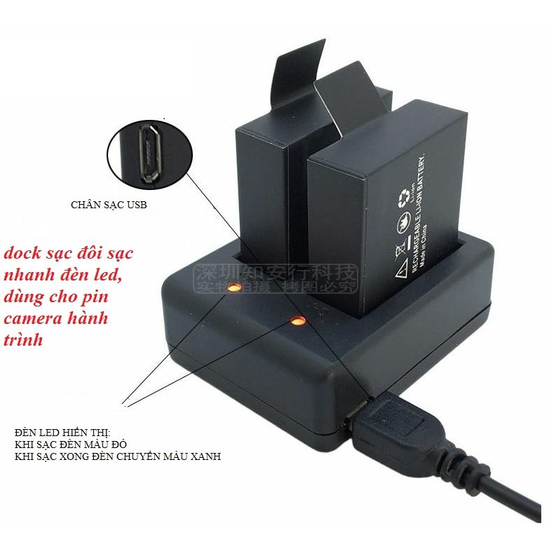 Dock sạc đôi dual charger cho Camera Hành Trình SJCAM SJ4000 AMKOV EKE