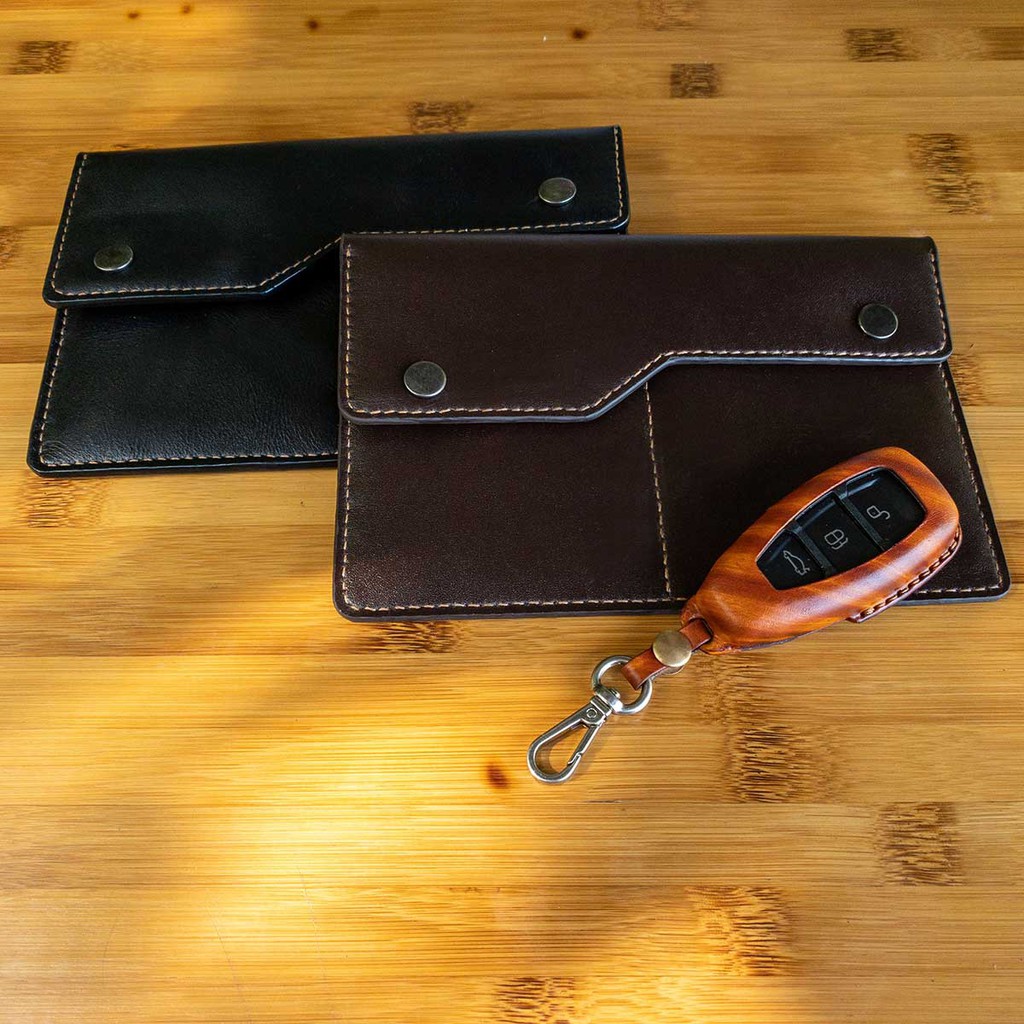 Túi đựng giấy tờ đăng kiểm xe ô tô - đồ da handmade - màu nâu - da bò nhập khẩu MC389