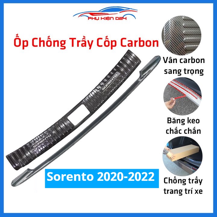 Ốp chống trầy cốp Sorento 2020-2021-2022 thép không gỉ vân cacbon chống trầy bảo vệ xe