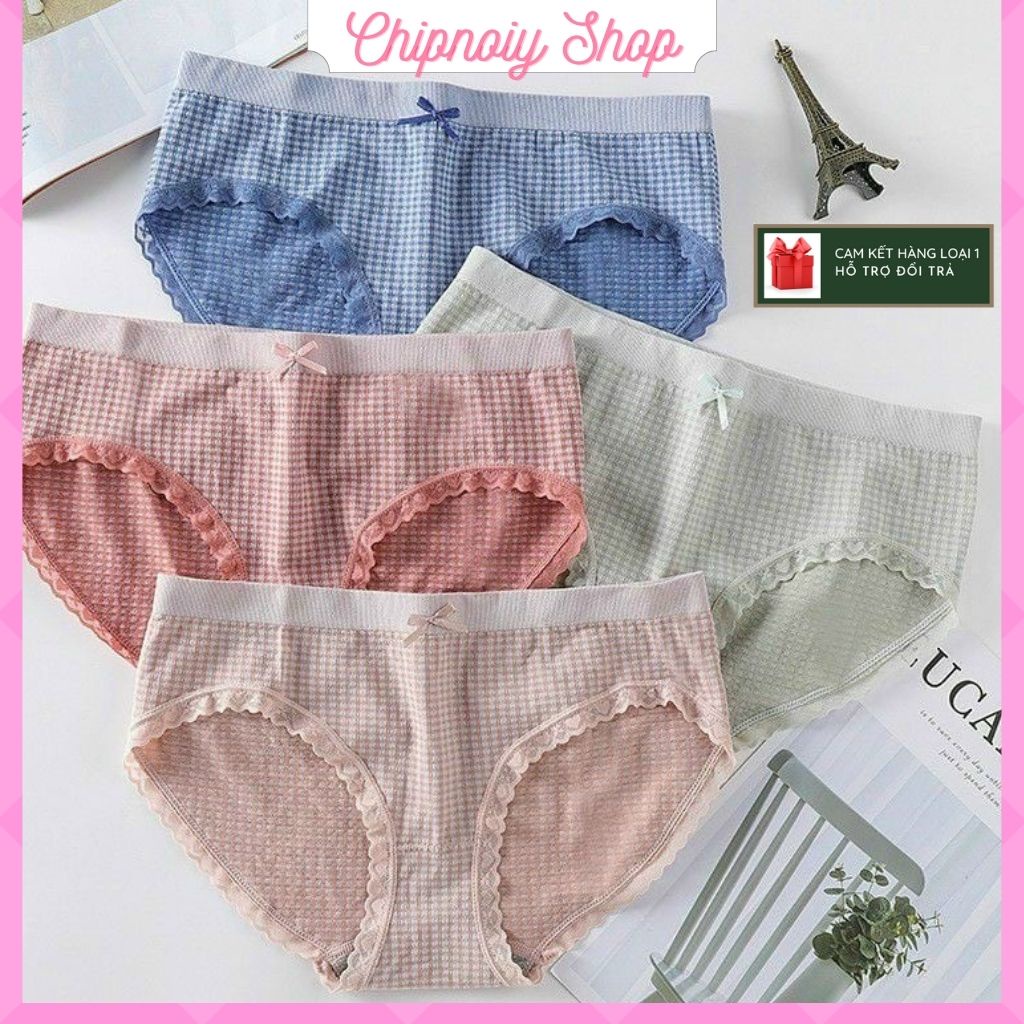 Quần lót nữ kẻ nhật đơn giản cotton mỏng có lỗ thông hơi QLN024 hàng có sẵn tại CHIPNOIY SHOP