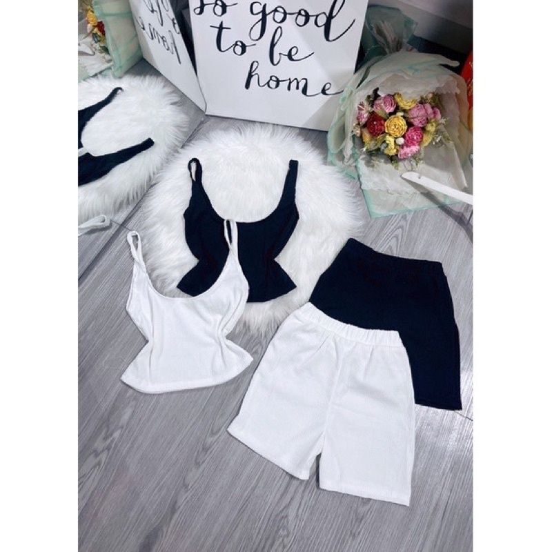 Set áo 2 dây quần đùi tập gym, đi chơi freesize dưới 52kg hai màu xinh xắn PC (2 món) alohashop91