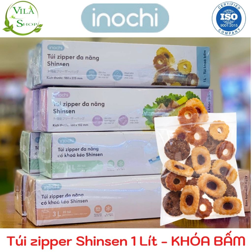 (Hộp 20) Túi Zipper Đa Năng Shinsen Inochi 1 Lít (KHÓA BẤM), Túi Đựng Thực Phẩm Tiêu Chuẩn Nhật, Tái Sử Dụng