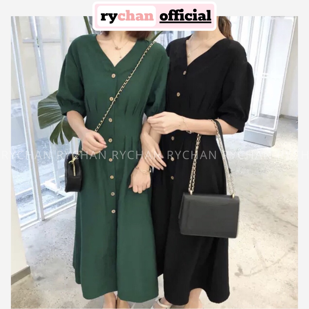 Đầm Xoè Mdi Sơ Mi Cổ V 2 Màu - DX315