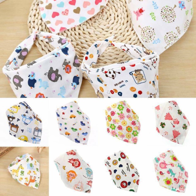 Set 10 Khăn Yếm Cotton Tam Giác 2 Khuy Bấm Cho Bé Yêu( Giao Màu Ngẫu Nhiên)