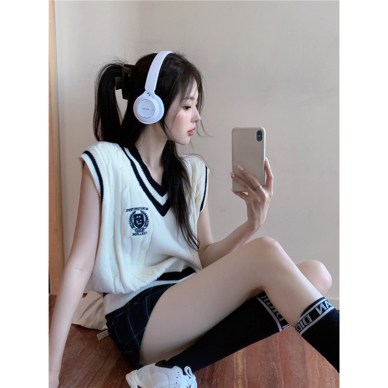 Porozi  Áo sweater Áo sát nách dệt kim tay dài cổ chữ V phong cách thời trang Hàn Quốc dành cho nữ