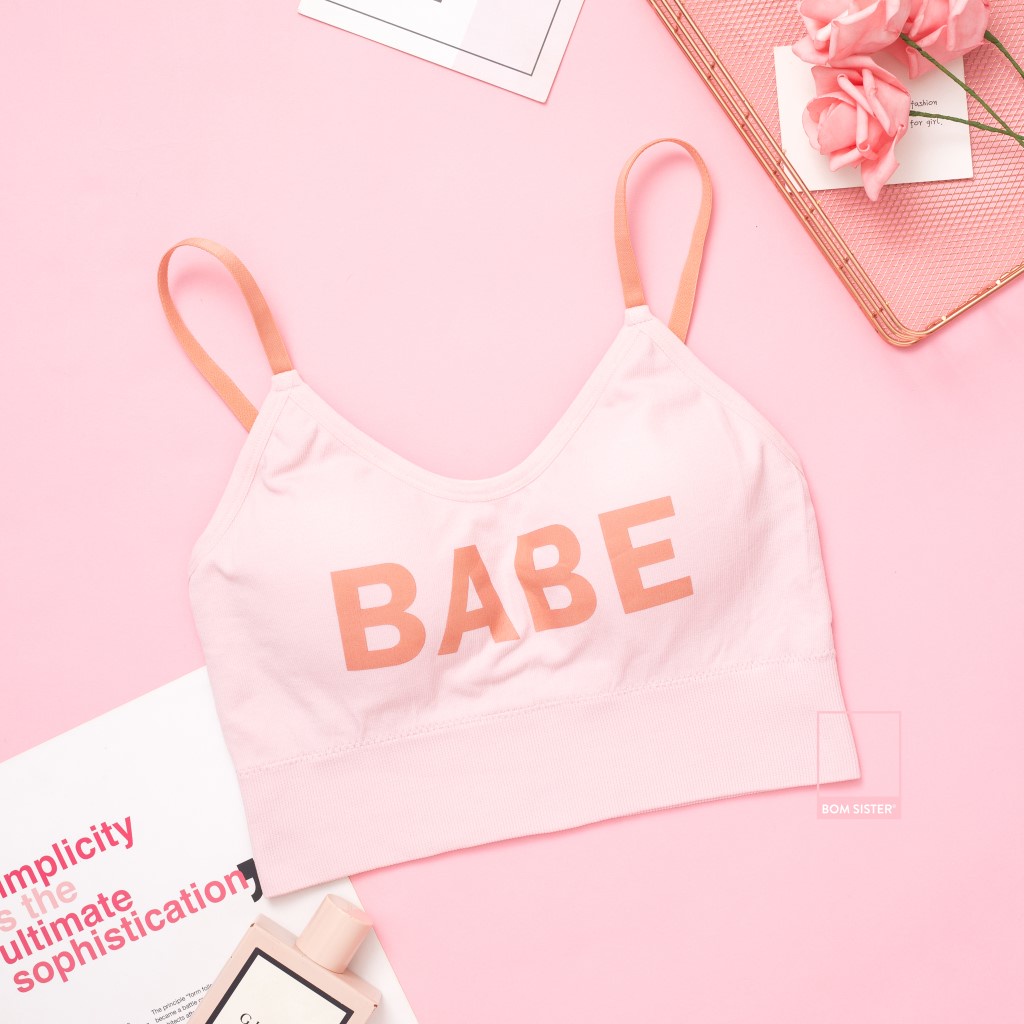 Áo lót thể thao mút mỏng croptop khoét lưng hoạ tiết chữ nâng ngực tự nhiên BOM SISTER BR886 | BigBuy360 - bigbuy360.vn