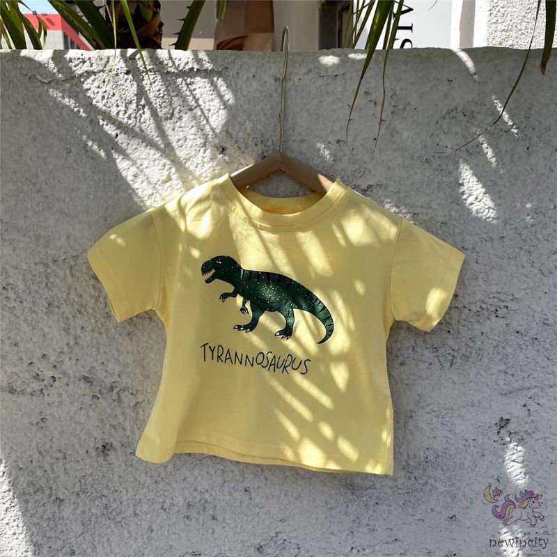 Áo Thun Tay Ngắn In Hoạt Hình Khủng Long Kiểu Hàn Quốc Thời Trang Mùa Hè Cho Bé Trai
