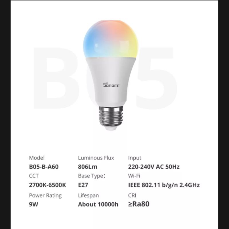 Bóng đèn Wifi thông minh Sonoff 9W 806Lm