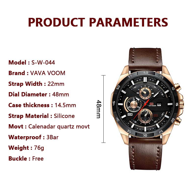 VAVAVOOM Quartz Watch Waterproof Leather Strap And Vom