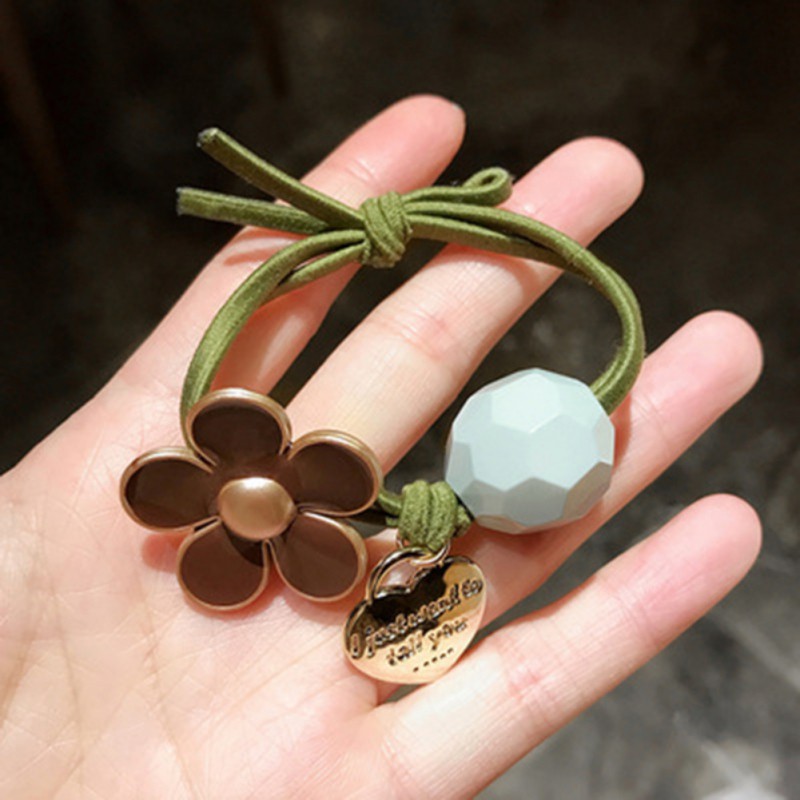 Dây buộc tóc hoa vải da kiểu Hàn Quốc