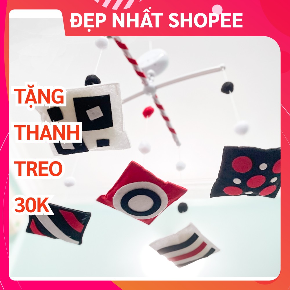 Đồ chơi treo nôi kích thích thị giác cho bé sơ sinh, treo nôi cho bé đen trắng tự xoay phát nhạc