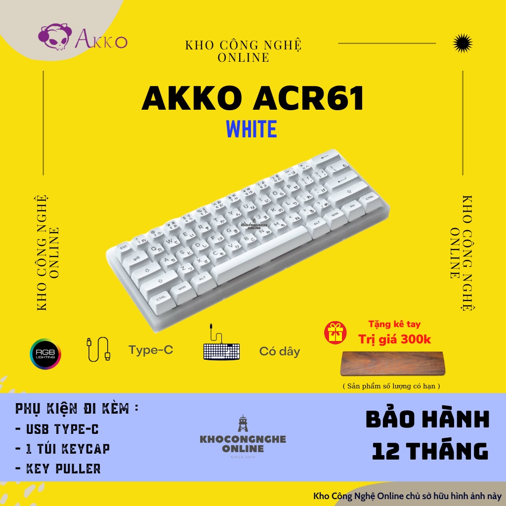 [Mã 33ELSALE hoàn 7% đơn 300K] Bàn phím cơ AKKO ACR61 white (Hotswap / RGB / AKKO CS sw Jelly Pink)