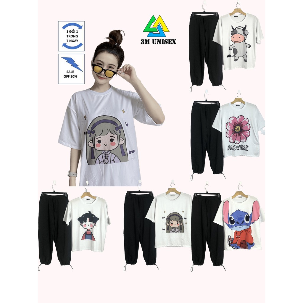 ĐỒ BỘ DÂY RÚT 3M UNISEX ÁO THUN QUẦN JOGGER XÁM FREESIZE CHO NỮ