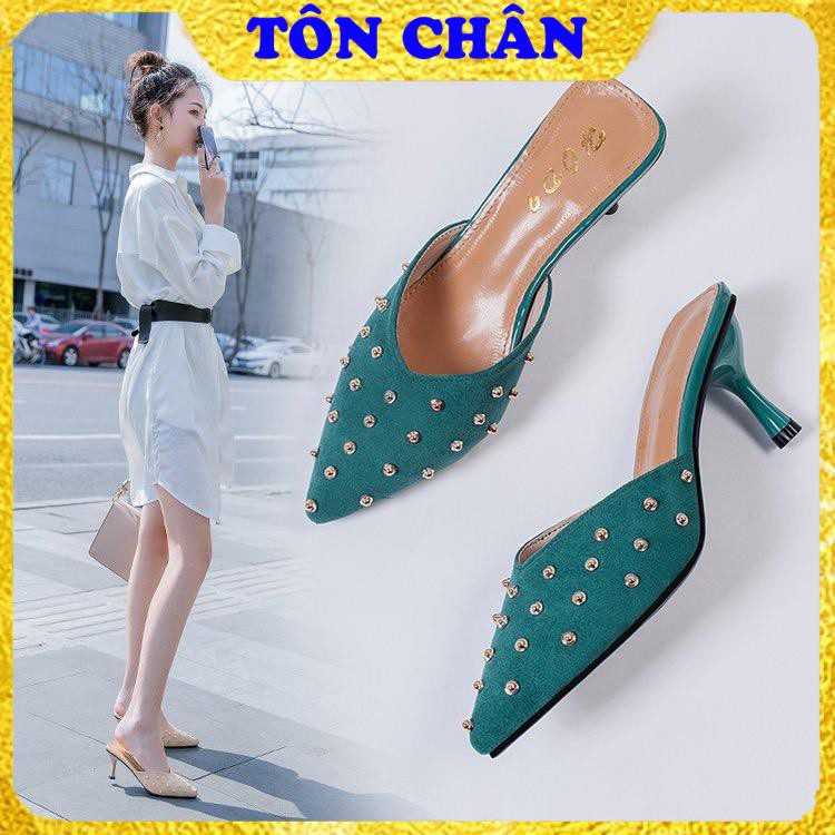 Giày Cao Gót Dưới 7p, Guốc Da Lộn Màu Sang Chảnh Độc Lạ Đính Hạt 5p Full Box | BigBuy360 - bigbuy360.vn