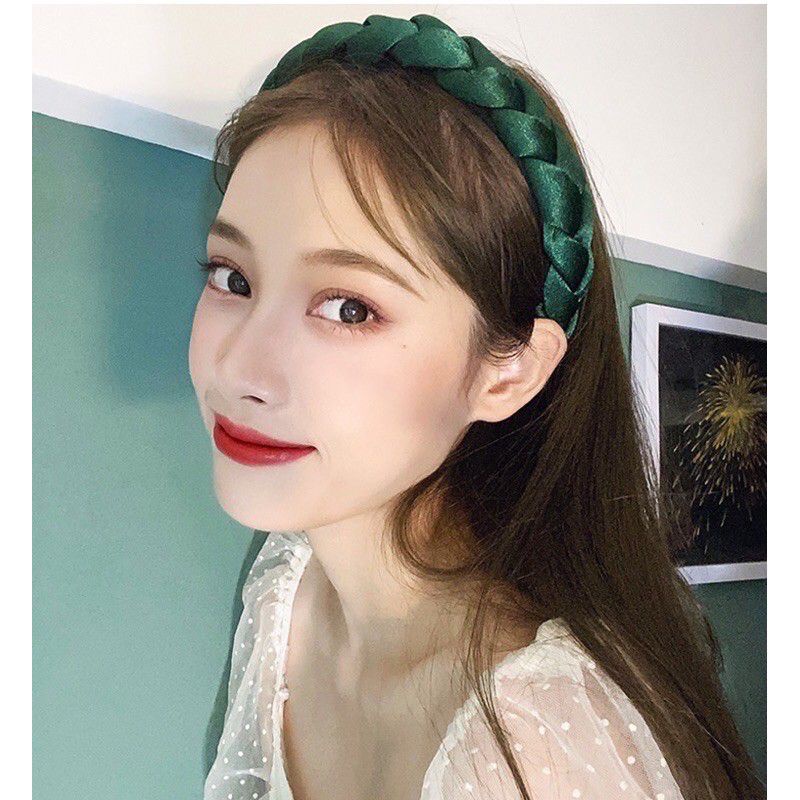 Bờm tóc tết vải lụa satin băng đô thắt bím bản to dịu dàng