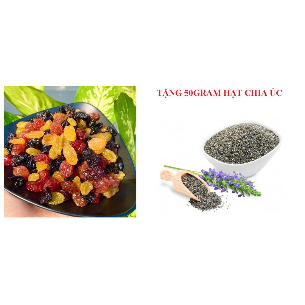 [ TẶNG 50GRAM HẠT CHIA ÚC ] Nho khô Sấy dẻo hỗn Hợp 3 vị Không Đường nhập khẩu Chile