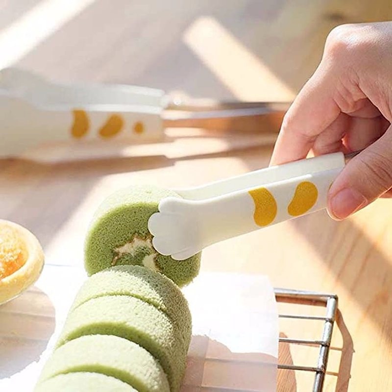 1 Dụng Cụ Kẹp Thức Ăn Chống Bỏng Hình Dấu Chân Mèo Bằng Thép Không Gỉ
