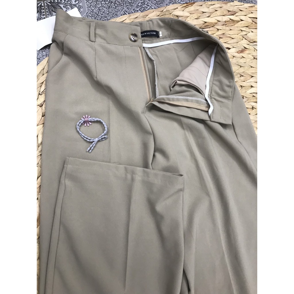 Quần tây ống rộng nữ lưng cao màu Nâu Tây - Quần ống suông mẫu mới chất vải MANGO Mềm - Mỏng - Suông cao cấp | SchoolF | BigBuy360 - bigbuy360.vn