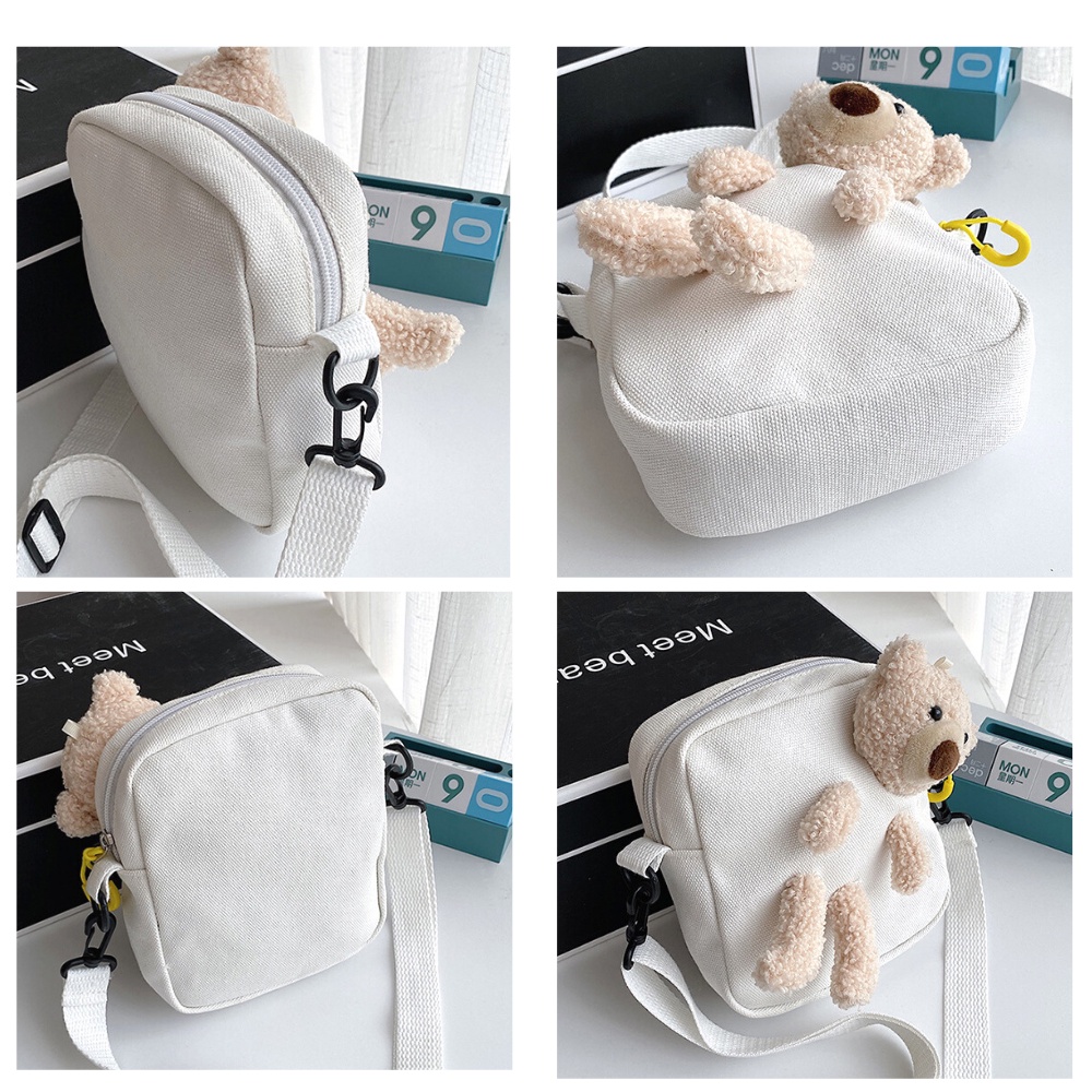 Túi đeo chéo hình gấu dễ thương chất liệu vải canvas JP5