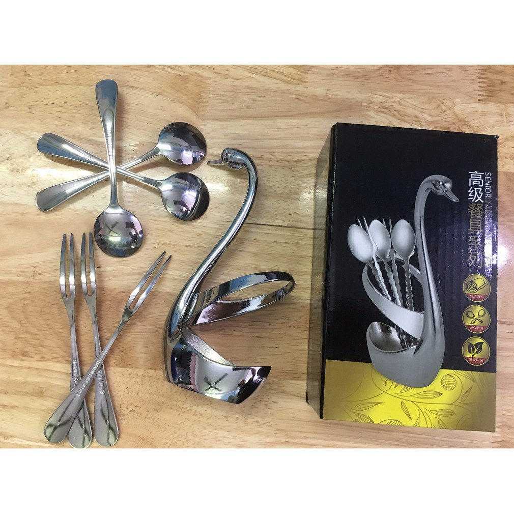 Bộ thìa dĩa và ống cắm hình thiên nga - Bộ thìa nĩa và ống đựng hình thiên nga
