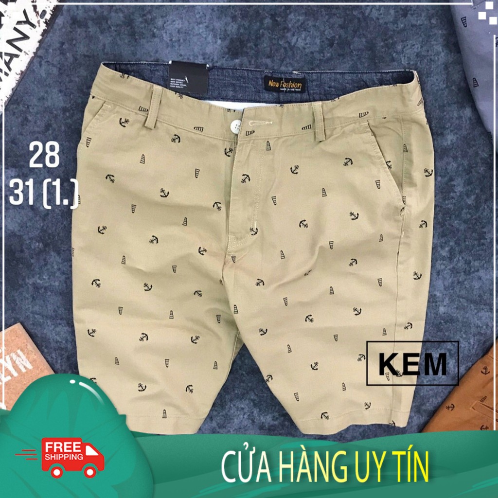 Quần short kaki nam thêu hoa văn cao cấp