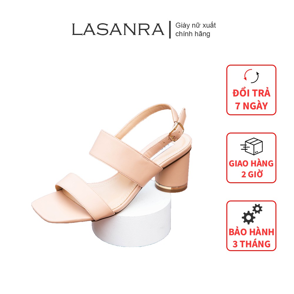 Sandal cao gót Lasanra quai ngang da lì mũi vuông đế trụ tròn 5p siêu xinh