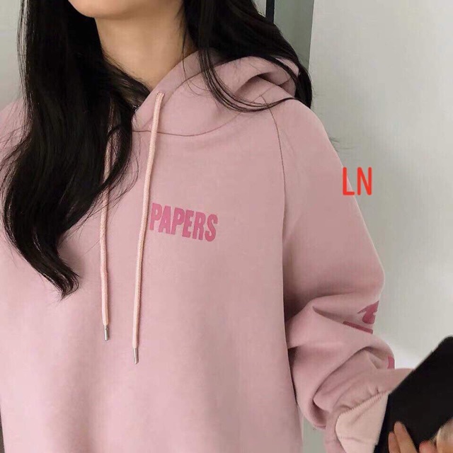 Áo hoodie PAPERS màu hồng LNG0919