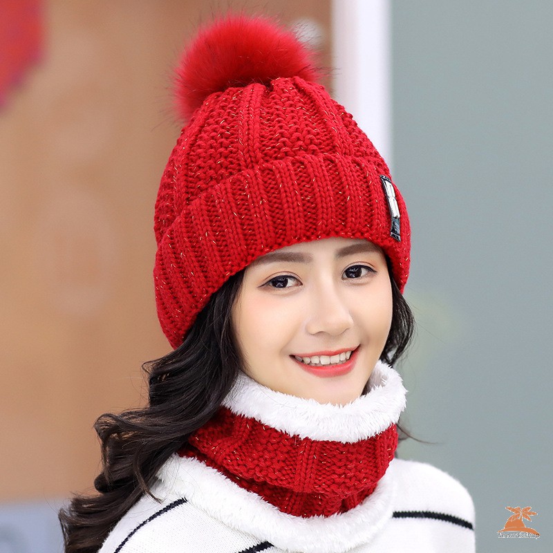 #Mũ len# Winter Beanie Hat Scarf Set Women Slouchy Scarf Warm Knitted Hat for Outdoor Girl