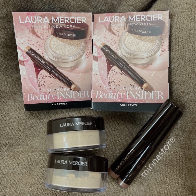 Mini _ Set Phấn Phủ Laura Mercier Translucent Loose Setting Powder kèm sáp nhũ kẻ mắt