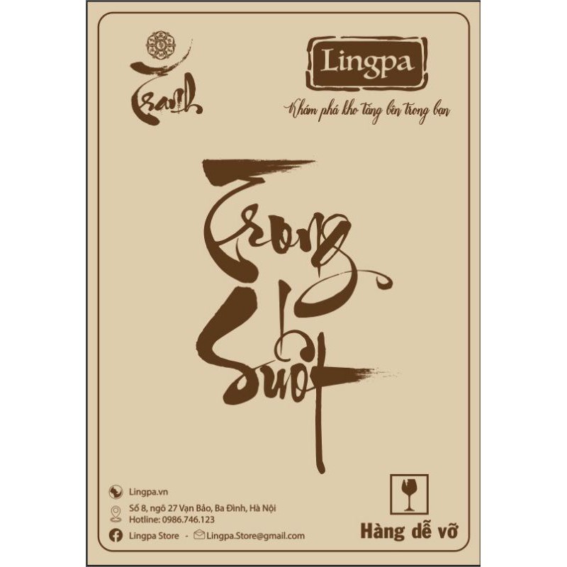 Tranh thư pháp Trong Suốt - thông điệp Hài Lòng - tranh thư pháp cao cấp Lingpa Store