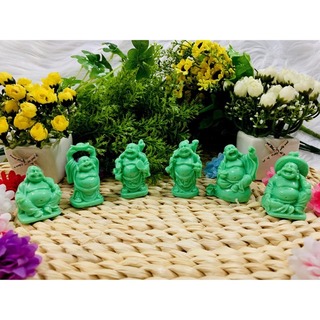 Bộ 6 Tượng Phật Di Lặc Hoan Hỉ đá màu xanh tuyệt đẹp ( Hình Thật - Video Thật )