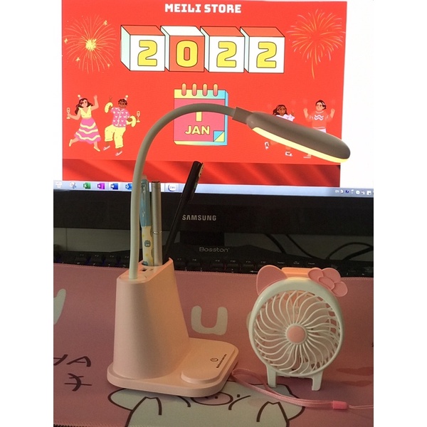 Đèn bàn làm việc đèn học bài chống cận ✅ Cảm ứng bảo vệ mắt ✅Tích điện USB ✅Có kệ điện thoại và ngăn đựng bút