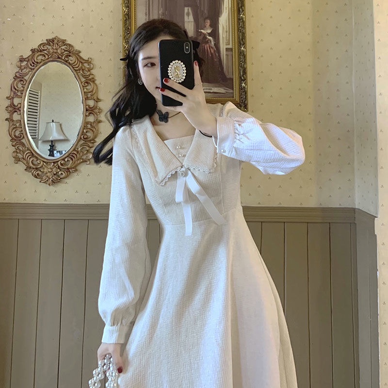 Đầm tay dài cổ búp bê dáng ôm thời trang mùa thu thanh lịch